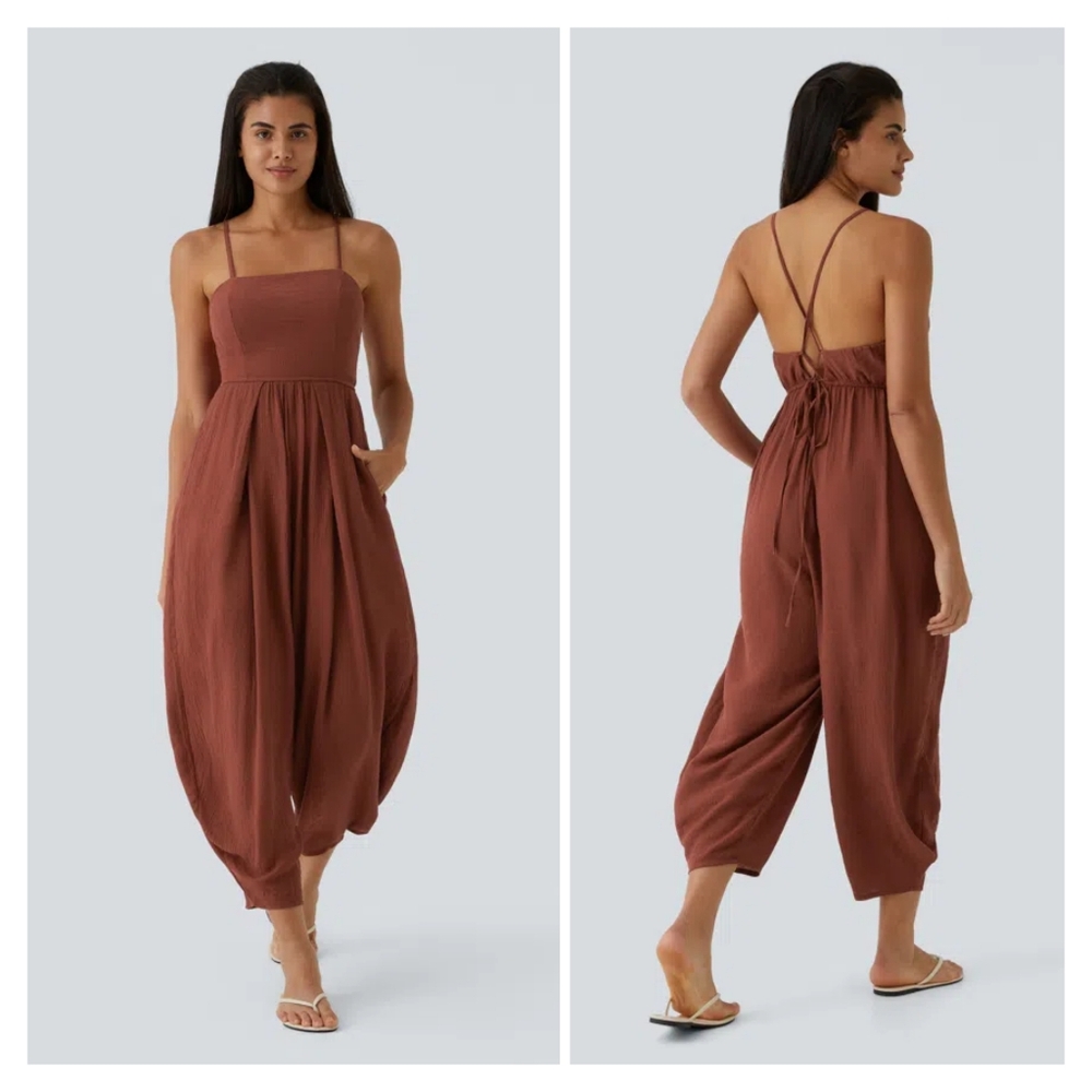 Halara Spaghetti Strap Lace Up Back Jumpsuit Size M